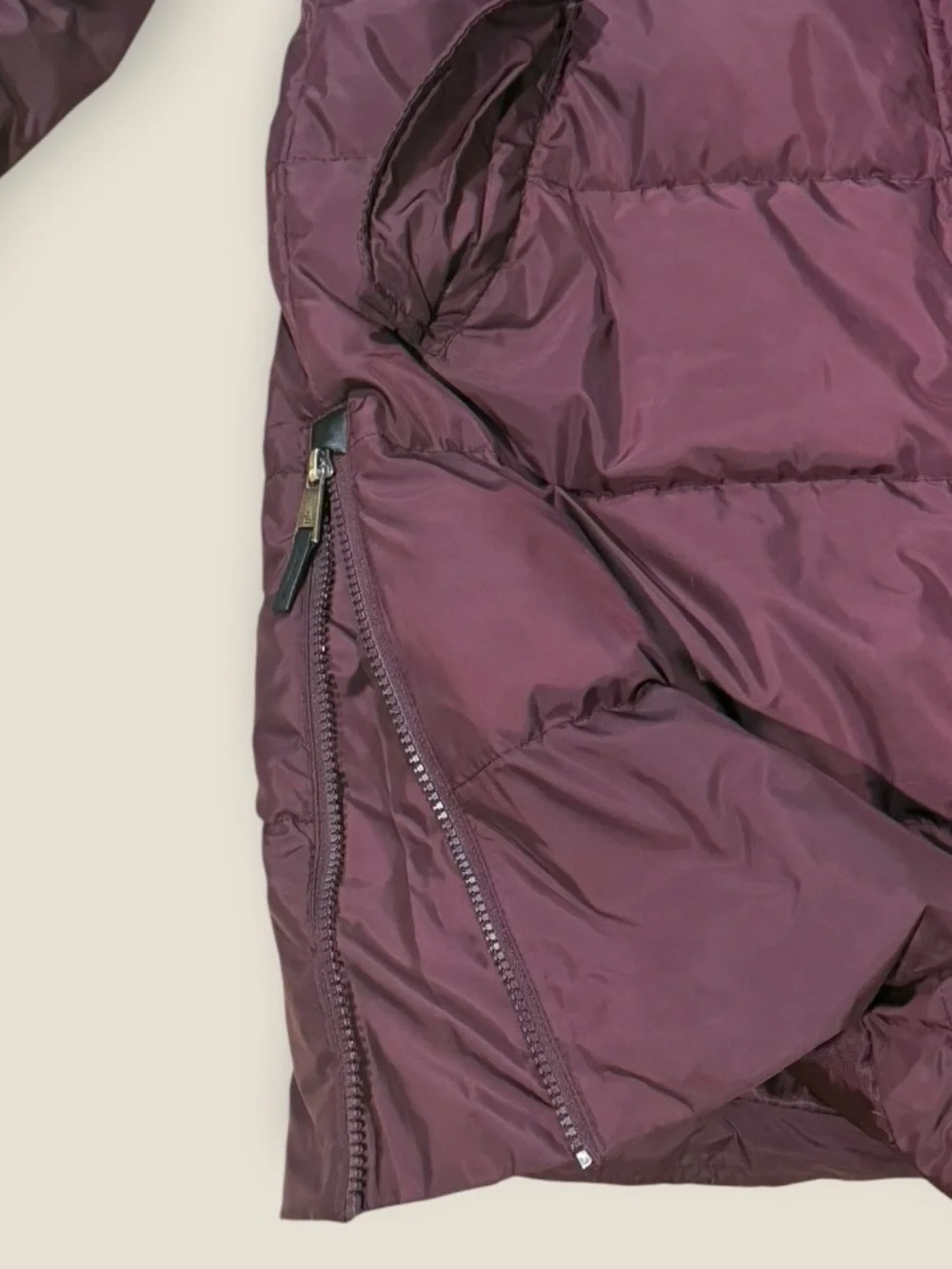 Ralph Lauren Deep Plum Long Puffer Coat with Faux Fur Hood Medium